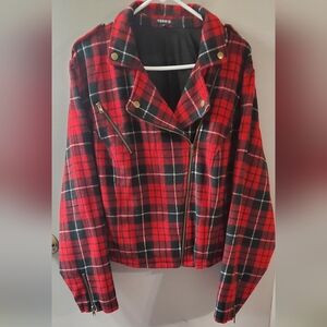 Torrid Stylish Warm Red and Black Plaid Jacket. Sz XXXXL Or Torrid 4.